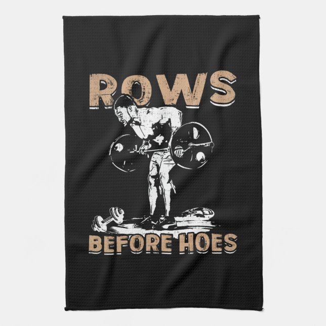Bodybuilding Humour - Rows Before Hoes - Novelty Tea Towel (Vertical)