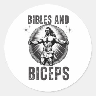 Bodybuilding Jesus Fitness Bibles And Biceps Funny Classic Round Sticker