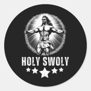 Bodybuilding Jesus Fitness Holy Swoly Funny Gym 1 Classic Round Sticker