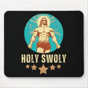 Bodybuilding Jesus Fitness Holy Swoly Funny Gym Mouse Pad