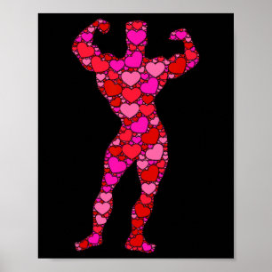 Bodybuilding Pink Red Heart Valentines Day Gift Bo Poster