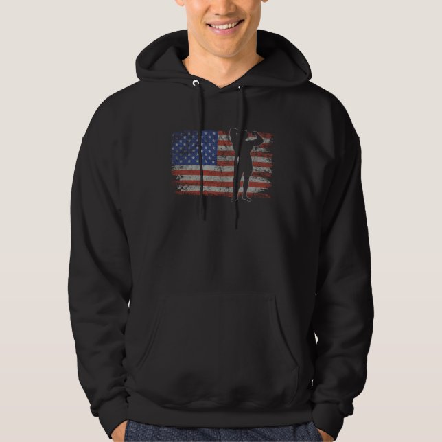 Bodybuilding Retro USA Flag 4th of July Bodybuildi Hoodie (Front)