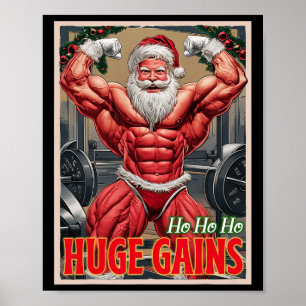 Bodybuilding Santa Ho Ho Huge Gains Weightlifting Poster