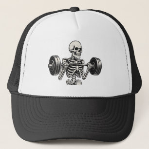 Bodybuilding Skeleton -Dark Gym Humor- Funny Skull Trucker Hat