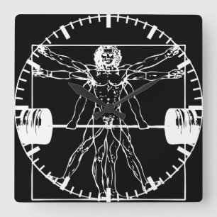 Bodybuilding - Vitruvian Barbell Man Square Wall Clock
