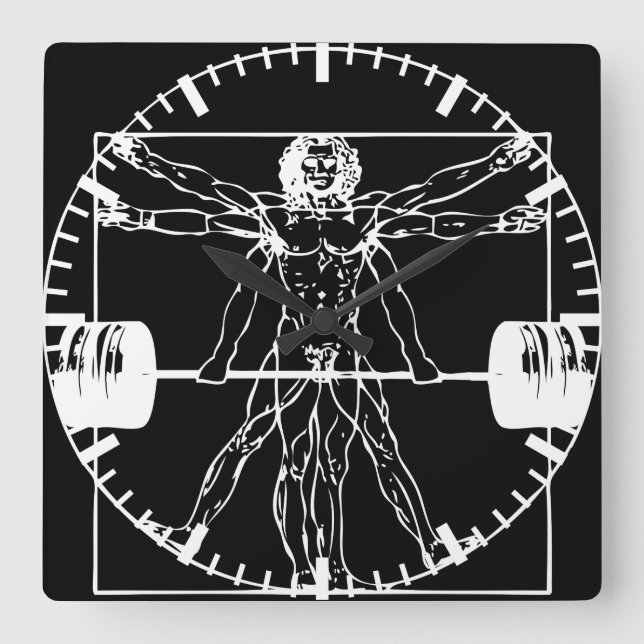 Bodybuilding - Vitruvian Barbell Man Square Wall Clock (Front)
