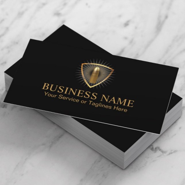 Bodyguard Security Gold Bullet Modern Black & Gold Business Card (Creator Uploaded)