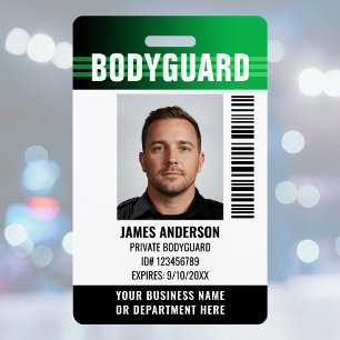 Bodyguard Security Guard ID Photo Logo Green ID Badge