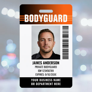 Bodyguard Security Guard ID Photo Logo Orange ID Badge
