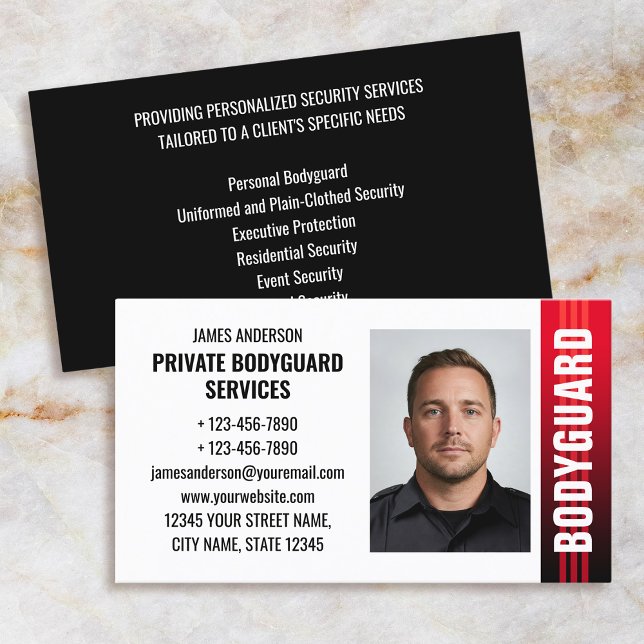 Bodyguard Security Services Guard ID Photo Red Business Card (Creator Uploaded)