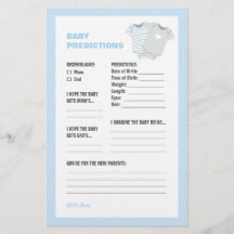Bodysuit Baby Shower Baby Predictions Card - blue