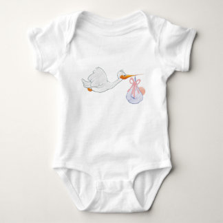 Bodysuit with cute baby delivering stork