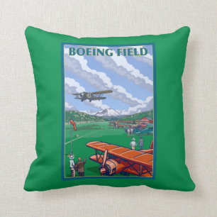 Boeing Field Vintage Travel Poster Cushion