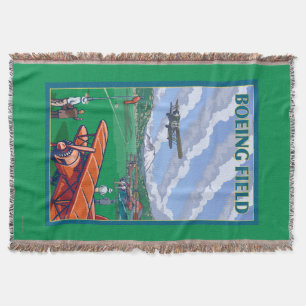 Boeing Field Vintage Travel Poster Throw Blanket