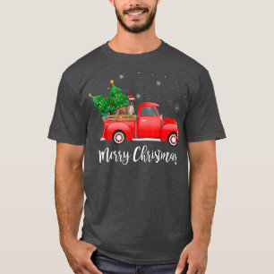 Boer Dog Riding Red Truck Christmas  T-Shirt