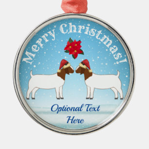 Boer Goat Christmas in the snow Metal Ornament