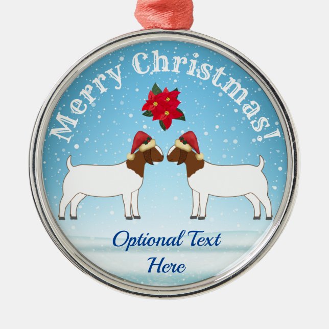 Boer Goat Christmas in the snow Metal Ornament (Front)