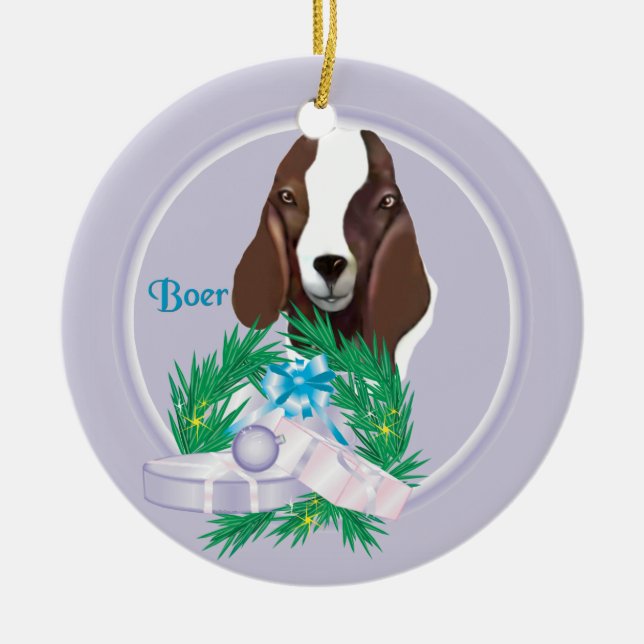 Boer Goat Wreath Holiday Ornament (Front)