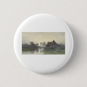 Boer Homes on the water in morning mist 6 Cm Round Badge