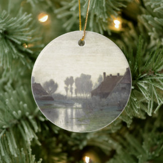 Boer Homes on the Water in morning mist Cooler Ceramic Ornament