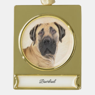 Boerboel Painting - Cute Original Dog Art Gold Plated Banner Ornament