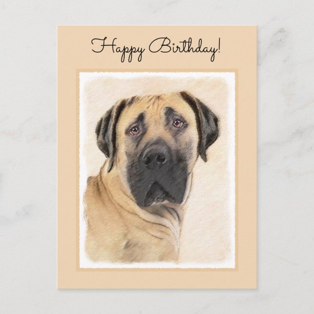 Boerboel Painting - Cute Original Dog Art Postcard (Front)