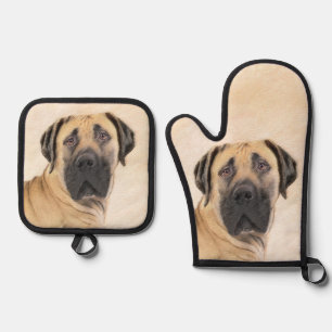 Boerboel Painting Fawn Red Mastiff Pet Dog Art Oven Mitt & Pot Holder Set