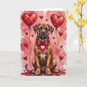 Boerboel Valentine Dog Sitting with Hearts Red Card