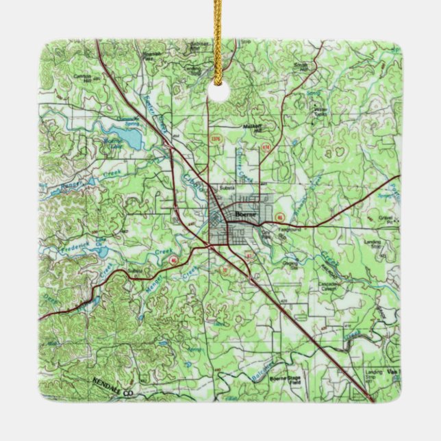 Boerne TX Topo Map Ceramic Ornament (Back)