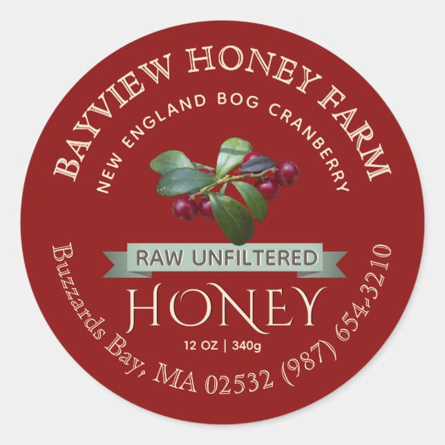 Bog Cranberry Honey Label with Cranberries (Front)