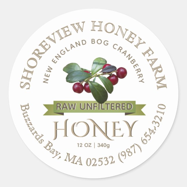 Bog Cranberry Honey Label with Cranberries (Front)