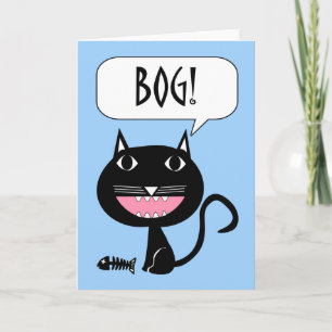 Bog! Hello in Croatian, Black Cat with Fish Bones Card