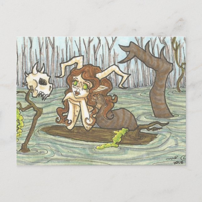 Bog Lady Nymph and Skull Fantasy Art Postcard (Front)