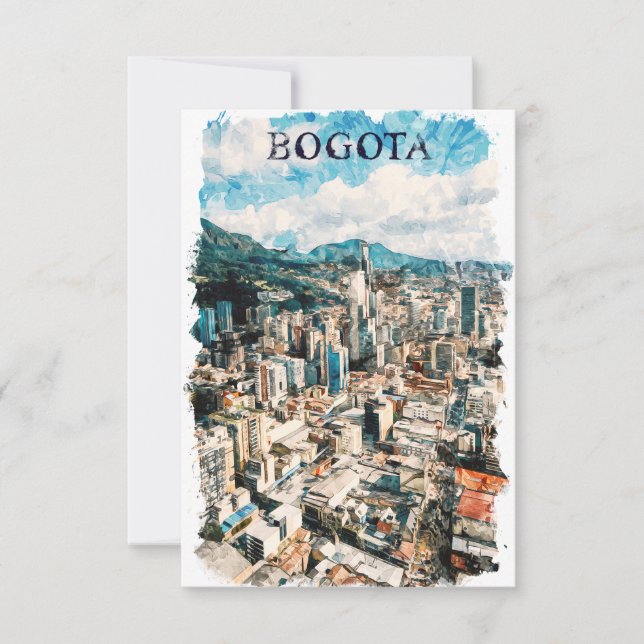 Bogota Colombia CIty View Watercolor Card (Front)
