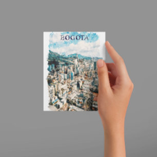 Bogota Colombia CIty View Watercolor Postcard