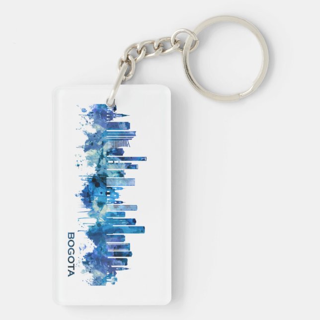 Bogota Colombia Skyline Blue Key Ring (Back)