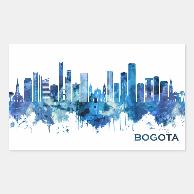 Bogota Colombia Skyline Blue Rectangular Sticker (Front)