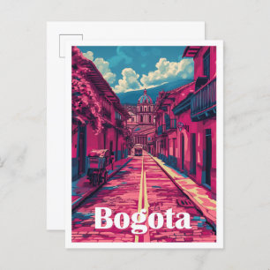 Bogota Colombia Vintage Art Travel Illustration Postcard