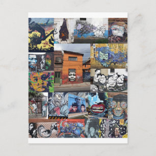 Bogota street art mural montage postcard