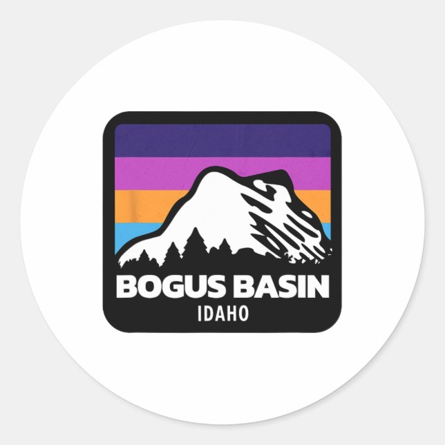 Bogus Sin Idaho Skiing Snowboarding Mountains Fami Classic Round Sticker (Front)