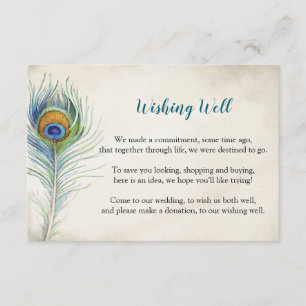 Bohemain Peacock Feather Teal Wishing Well Wedding Enclosure Card
