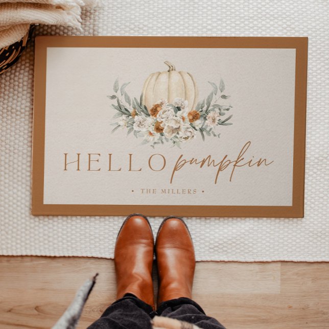 BOHEME Boho Terracotta Hello Pumpkin Fall Autumn Doormat (Creator Uploaded)