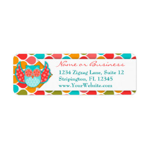 Boheme Owl Teal & Red Ribbon Label Return Address Label