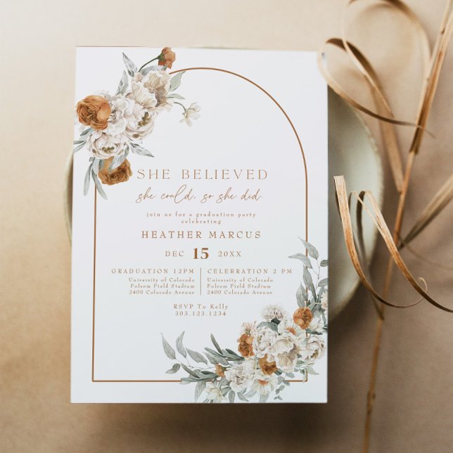 BOHEME Terracotta Floral Boho Arch Graduation Invitation (Creator Uploaded)