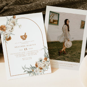 BOHEME Terracotta Floral Boho Pharmacy Graduation Invitation