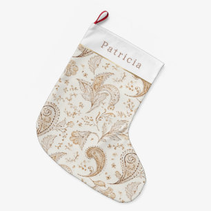 Bohemiam Boho Cream White Christmas Large Christmas Stocking
