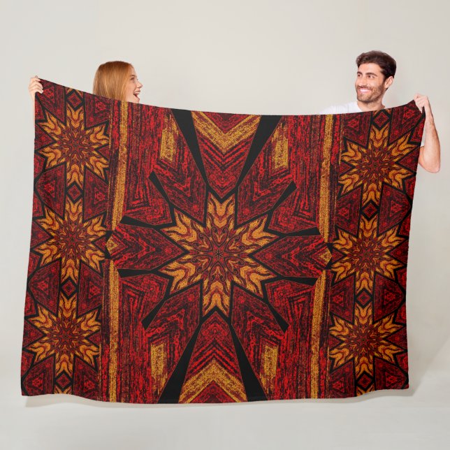 Bohemian Abstract Golden Fire Star Pattern Fleece Blanket (In Situ)