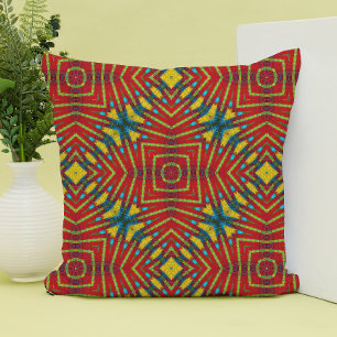 Bohemian Abstract Red & Ochre Floral Ethnic Tribal Cushion