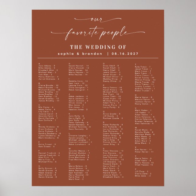 Bohemian Alphabetical Wedding Seating Chart (Front)