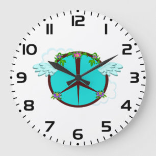 Bohemian Angel Wings Peace Symbol Large Clock